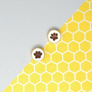 Handcrafted Brown Round Paw Enamel Stud Earrings